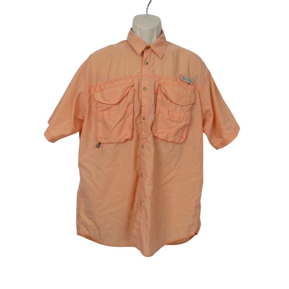 Columbia PFG Button Down Shirt Mens Large Peach Orange Vented Short Sleeve